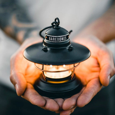 Barebones Edison Mini Lantern Antique Bronze, USB or AA Powered Hanging LED Lantern with Edison Bulb