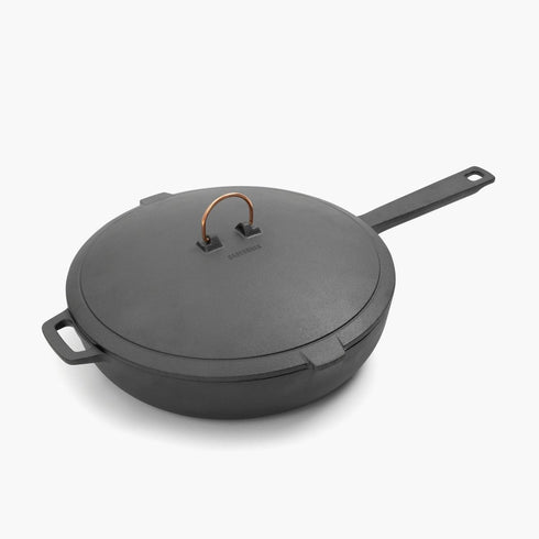 Barebones Enamel Lined Cast Iron Skillet 12 Inch, Deep Skillet with Lid for Stove, Grill and Open Fire Cooking