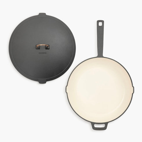 Barebones Enamel Lined Cast Iron Skillet 12 Inch, Deep Skillet with Lid for Stove, Grill and Open Fire Cooking