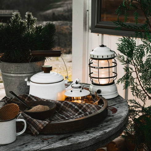 Barebones Forest Lantern Vintage White, Rechargeable 220 Lumen LED Camping Lantern with Dimmable Light