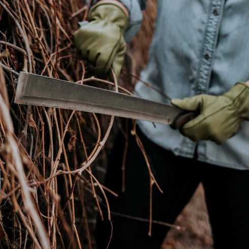 Barebones Japanese Nata Tool, 12 Inch Stainless Steel Bush Machete with Walnut Handle and Belt Sheath