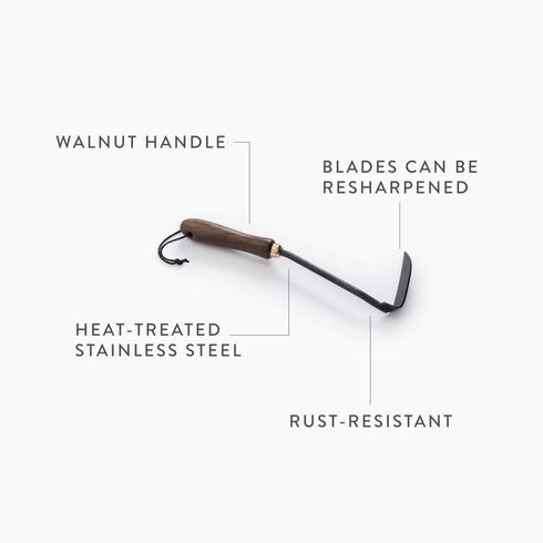 Barebones Japanese Weeding Hoe, Stainless Steel Hand Hoe with Walnut Handle for Weeding and Garden Beds