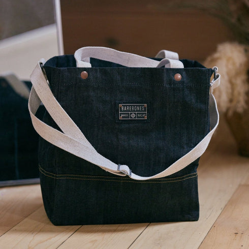 Barebones Neelum 16L Market Tote, Waxed Denim Tote Bag with Adjustable Shoulder Strap and Inside Pocket