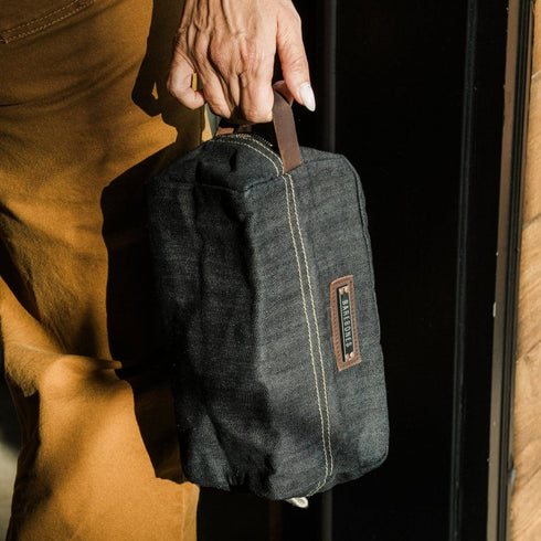 Barebones Neelum 3L Dopp Kit, Waxed Cotton Toiletry Bag with Leather Details for Travel and Camping