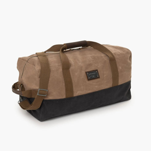 Barebones Neelum Duffel Bag Khaki, 40L Waxed Canvas Weekender with Leather Details and Removable Strap