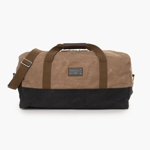 Barebones Neelum Duffel Bag Khaki, 40L Waxed Canvas Weekender with Leather Details and Removable Strap