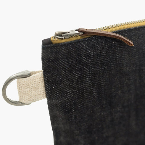 Barebones Neelum Large Zipper Pouch, Waxed Denim Organizer Pouch with Leather Details for Travel and Everyday