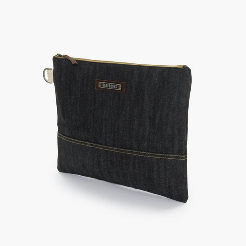 Barebones Neelum Large Zipper Pouch, Waxed Denim Organizer Pouch with Leather Details for Travel and Everyday