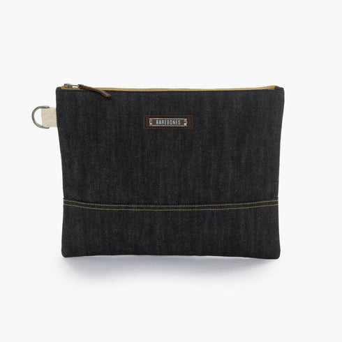 Barebones Neelum Large Zipper Pouch, Waxed Denim Organizer Pouch with Leather Details for Travel and Everyday