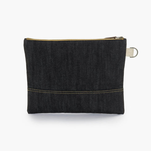 Barebones Neelum Large Zipper Pouch, Waxed Denim Organizer Pouch with Leather Details for Travel and Everyday