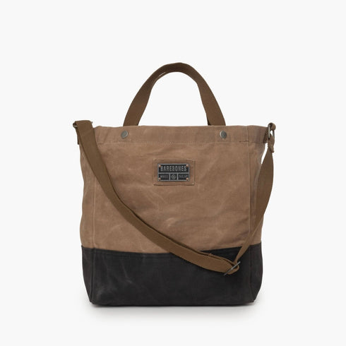 Barebones Neelum Market Tote Khaki, 16L Waxed Canvas Shopping Tote with Leather Details