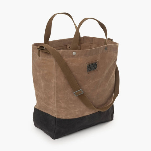 Barebones Neelum Oversized Tote Khaki, 26L Waxed Canvas Carryall Bag with Leather Details