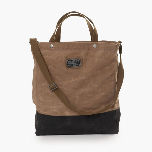 Barebones Neelum Oversized Tote Khaki, 26L Waxed Canvas Carryall Bag with Leather Details
