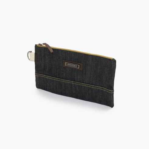 Barebones Neelum Small Zipper Pouch, Waxed Denim Organizer Pouch with Leather Details for Travel and Everyday