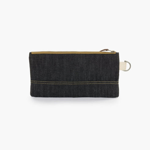 Barebones Neelum Small Zipper Pouch, Waxed Denim Organizer Pouch with Leather Details for Travel and Everyday