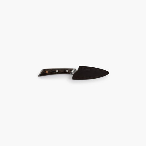 Barebones No. 4 Paring Knife, 4 Inch Full-Tang Steel Kitchen Knife with Pakkawood Handle and Leather Sleeve