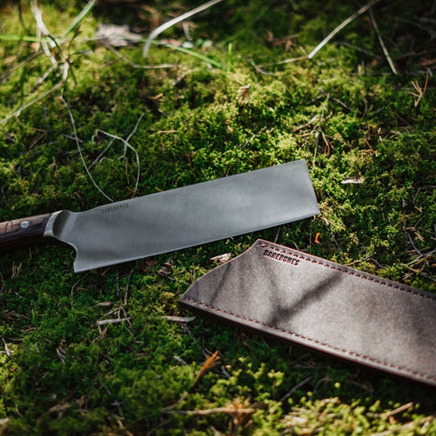 Barebones No. 7 Nakiri Knife, 7 Inch Japanese Style Vegetable Knife with Pakkawood Handle and Leather Sleeve
