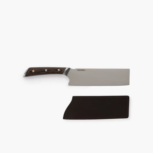 Barebones No. 7 Nakiri Knife, 7 Inch Japanese Style Vegetable Knife with Pakkawood Handle and Leather Sleeve