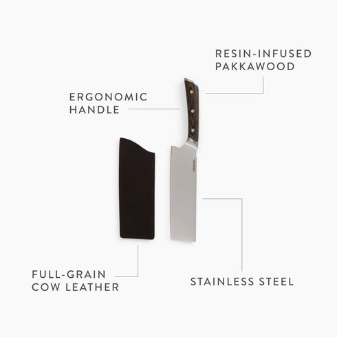 Barebones No. 7 Nakiri Knife, 7 Inch Japanese Style Vegetable Knife with Pakkawood Handle and Leather Sleeve