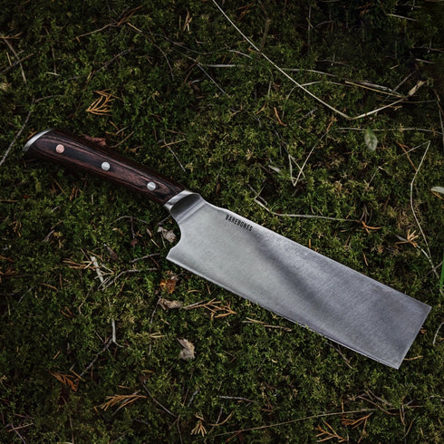 Barebones No. 7 Nakiri Knife, 7 Inch Japanese Style Vegetable Knife with Pakkawood Handle and Leather Sleeve