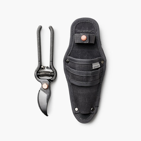 Barebones Pruner with Sheath, Japanese-Style Steel Garden Pruning Shears with Copper Accents and Belt Clip Holster