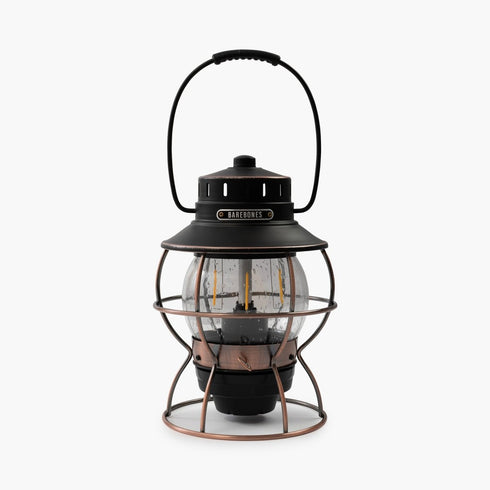 Barebones Railroad Lantern Antique Bronze, Rechargeable LED Camping Lantern with Seeded Glass Globe