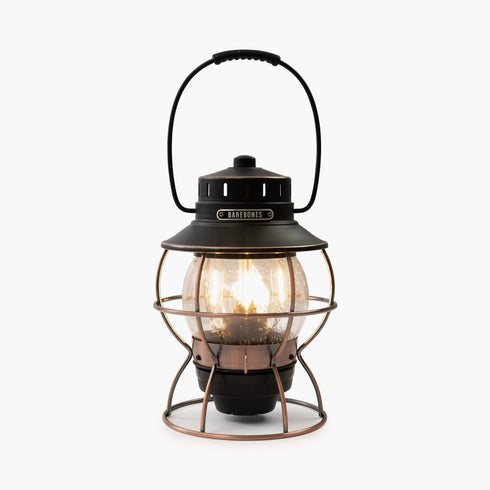 Barebones Railroad Lantern Antique Bronze, Rechargeable LED Camping Lantern with Seeded Glass Globe