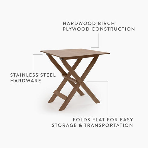 Barebones Ridgetop Wood Folding Table, Birch Plywood Camping and Patio Side Table with Stainless Steel Hardware
