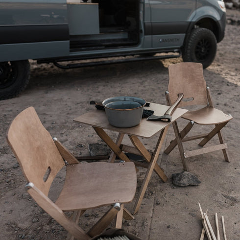 Barebones Ridgetop Wood Folding Table, Birch Plywood Camping and Patio Side Table with Stainless Steel Hardware