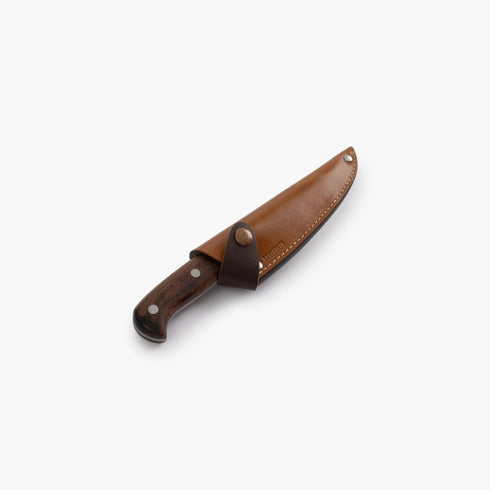 Barebones Wilderness Paring Knife, 4 Inch Full Tang AUS 8 Steel Knife with Rosewood Handle and Leather Sheath