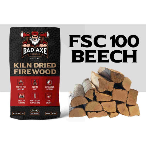 Bad Axe Firewood Beech 40L Sack Approx 15kg - Premium Beech Wood for Burning