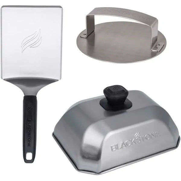 Blackstone 3 - Piece Hamburger Kit, Stainless Steel Press and Spatula, Heavy Duty, Suitable for Perfectly Smashed Burgers