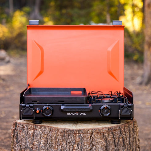 Blackstone OTG 14 Inch Griddle with Side Burner, Portable Propane Camping Griddle and Stove with Latching Hood