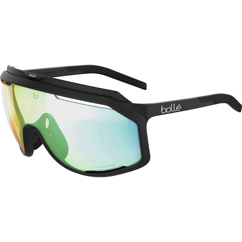Bolle Chronoshield Shield Sunglasses, Black Matte with Phantom Clear Green Photochromic Cat 1 to 3 Lens