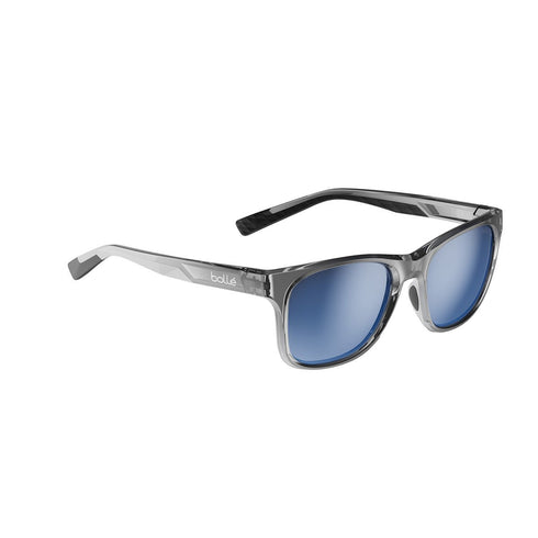 Bolle Esteem Polarized Sunglasses, Clear Crystal Square Frame with Volt+ Offshore Polarized Cat 3 Blue Mirror Lens