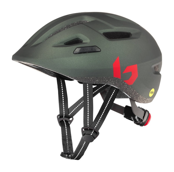 Bolle Stance Jr MIPS Kids Bike Helmet, Forest Matte Youth Cycling Helmet with Click-To-Fit and Reflective Details