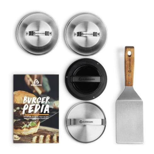 Burnhard Burger Set 6-Piece, Smash Burger Kit with Smasher, Burger Press, Melting Domes, Turner and Recipe Book