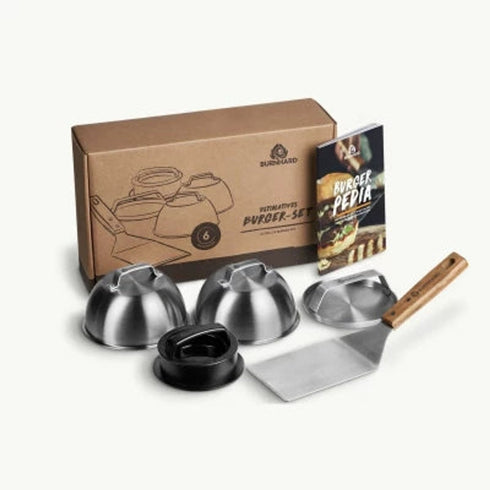 Burnhard Burger Set 6-Piece, Smash Burger Kit with Smasher, Burger Press, Melting Domes, Turner and Recipe Book