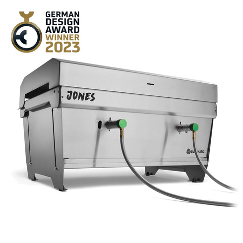 Burnhard JONES 2-Burner Folding Gas Grill, Portable Stainless Steel Camping BBQ with Lid, Carry Bag and Multitool