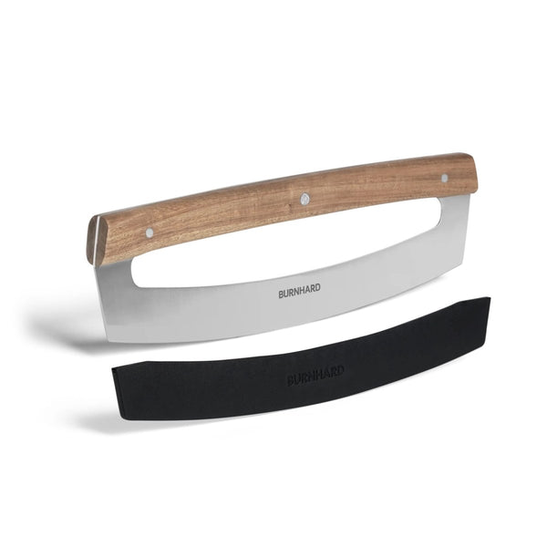 Burnhard Pizza Rocking Knife, 35.5 cm Mezzaluna Pizza Cutter with Acacia Wood Handle and Blade Guard