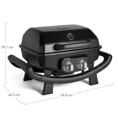 Burnhard WAYNE 2-Burner Gas Grill Series 2, Portable Tabletop BBQ with Cast Iron Grates and Cover