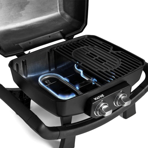 Burnhard WAYNE 2-Burner Gas Grill Series 2, Portable Tabletop BBQ with Cast Iron Grates and Cover