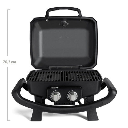 Burnhard WAYNE 2-Burner Gas Grill Series 2, Portable Tabletop BBQ with Cast Iron Grates and Cover
