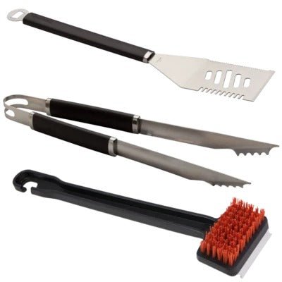 Char-Broil 3 Piece Beginners BBQ Set, Stainless Steel Turner and Tongs with Cool-Clean Nylon Grill Brush