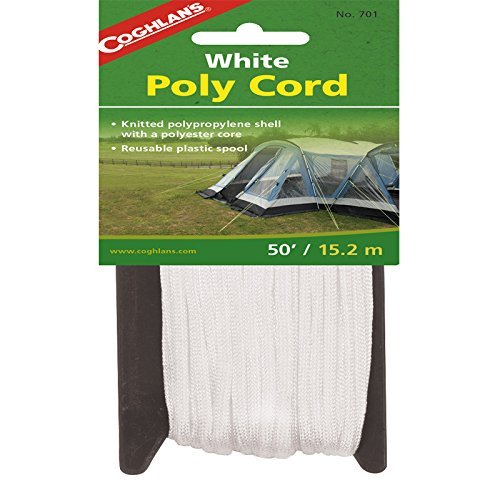 Coghlan's Braided Nylon Cord (50ft, White), a strong, versatile rope for guylines, repairs, and general camping outdoor use.