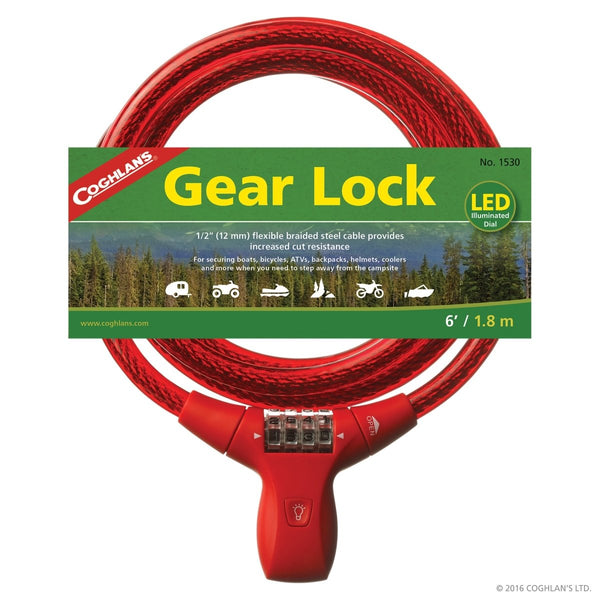 Coghlan's Gear Lock (6 Feet Cable), a secure anti-theft cable lock for protecting outdoor equipment like bikes and coolers.