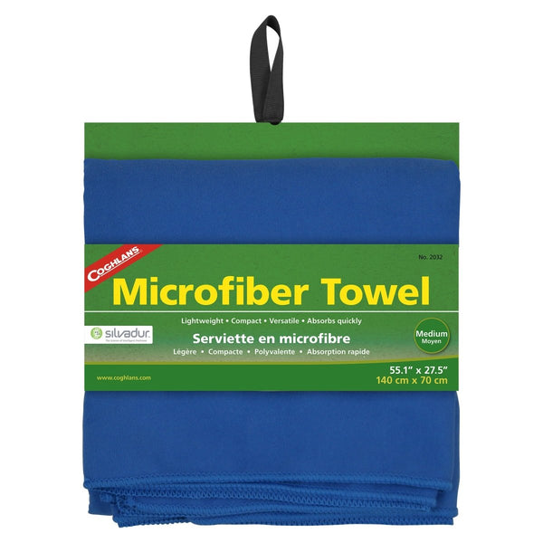 Coghlan's Microfiber Towel for Camping, a quick-drying, highly absorbent towel for outdoor and travel use.