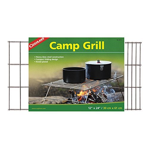 Coghlan's Portable Camp Grill, a lightweight, easy-to-carry folding grill perfect for cooking over an open fire.