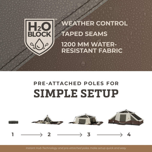 Core 10 Person Lighted Instant Pyramid Tent 16 x 9 ft, Family Cabin Tent with Built-In LED Lights