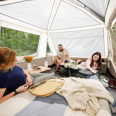 Core 10 Person Lighted Instant Pyramid Tent 16 x 9 ft, Family Cabin Tent with Built-In LED Lights